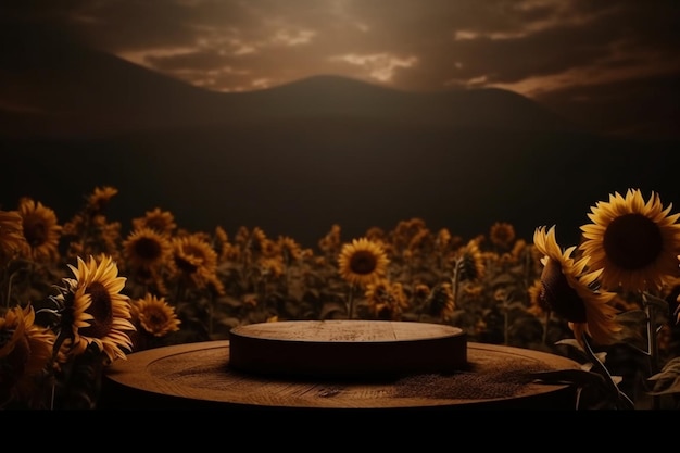 Girasoles en un campo con un girasol al fondo