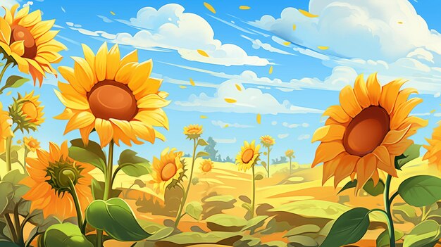 Los girasoles en un campo soleado