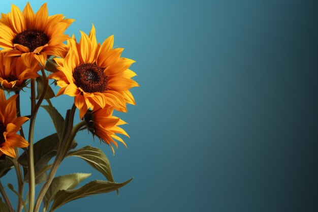 Girasoles decorados para celebrar el día de la independencia de Ucrania sobre un fondo azul vibrante