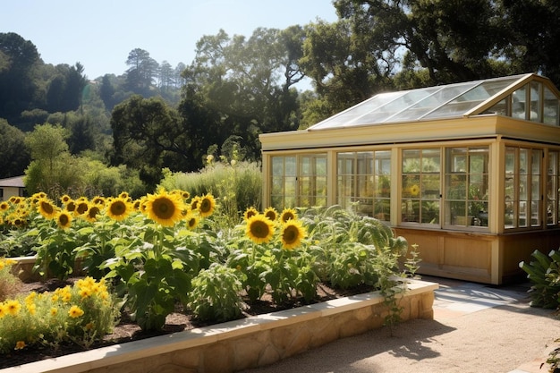 Los girasoles están en flor en esta casa.