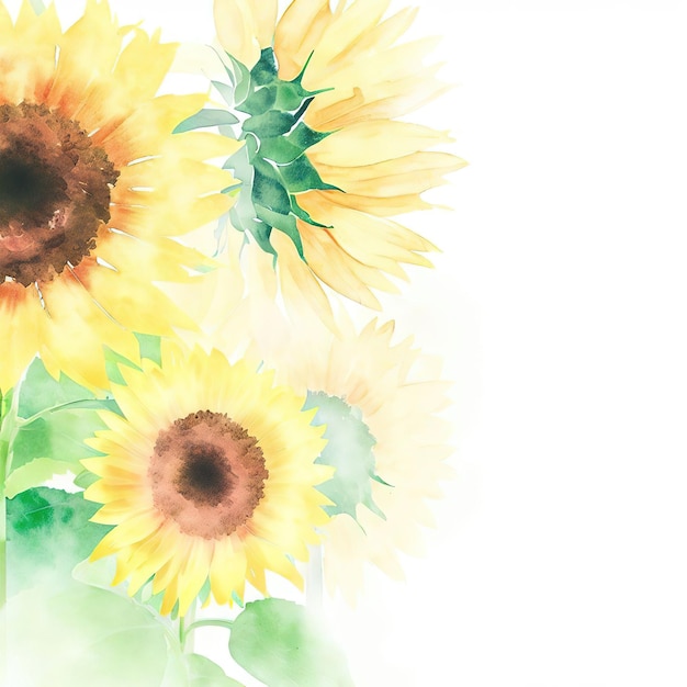 Foto girasoles en estilo acuarela en blanco, brillantes y vibrantes con ia