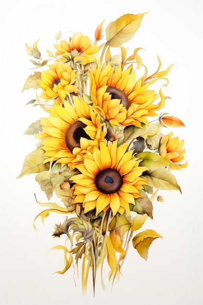 girasoles hojas coloridas ilustración escultura fuerte luz solar superfino príncipe ramo de defensa