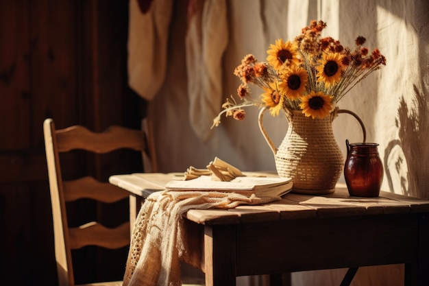 Girasoles en una mesa en una tienda de girasoles