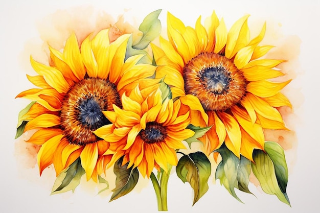 Girasoles por persona, acuarela sobre papel.