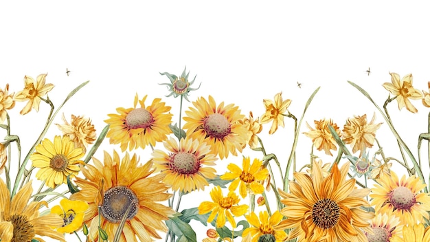 girasoles de primavera borde png fondo transparente