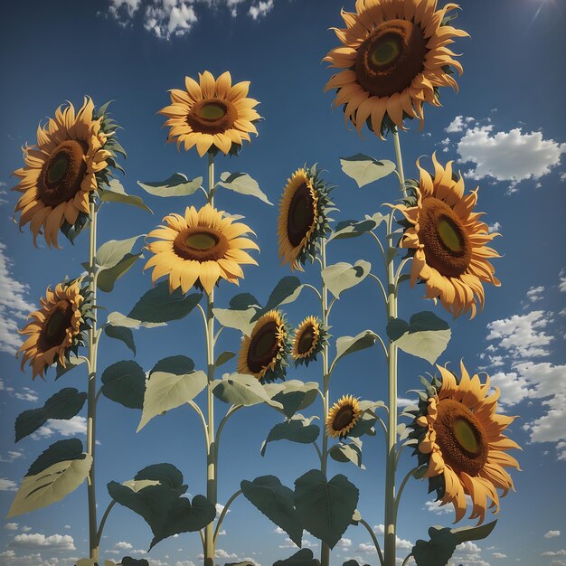 girasoles sobre azul