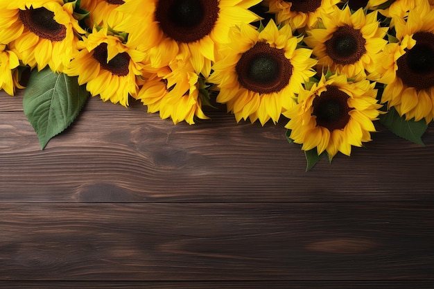 girasoles sobre un fondo de madera