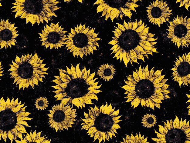 Girasoles sobre un fondo negro generado por IA