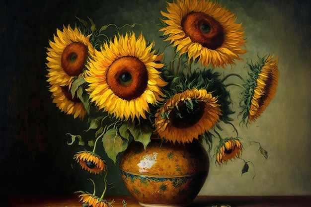 Girassóis lindos vasos de pintura a óleo em tela de girassóis baseados na pintura de Gogh