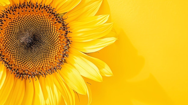 Girassol amarelo brilhante em plena floração contra um fundo amarelo