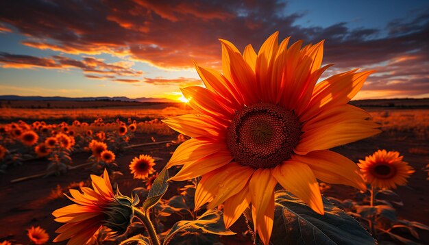 Foto girassol na natureza flor amarela no pôr-do-sol de verão ao ar livre cena rural gerada pela ia