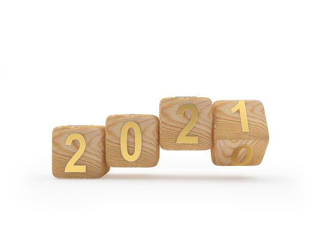 Gire los dados de madera con el número 2021