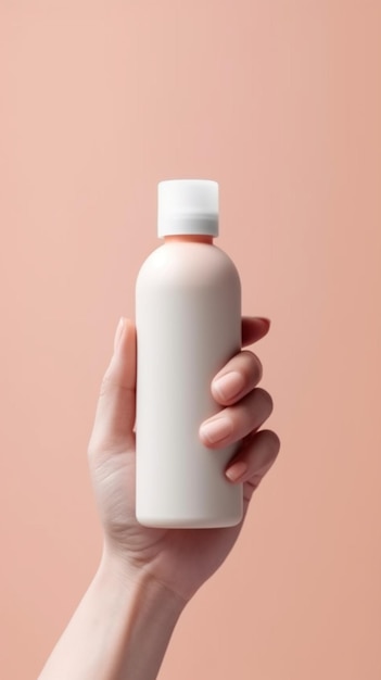 Gire la tapa de la botella hacia un estilo de vida saludable Primer plano de una mujer sosteniendo una botella blanca con IA generativa