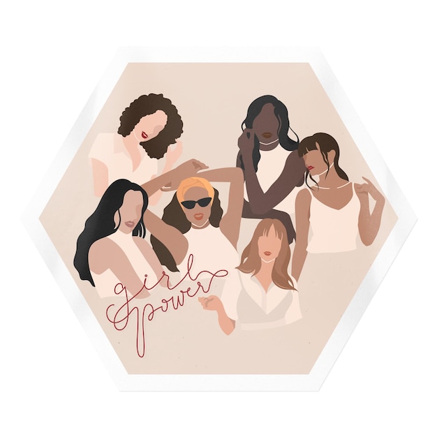 Girl Power adesivo png emblema hexagonal em fundo transparente