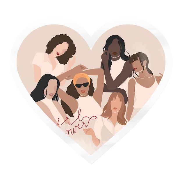 Girl Power png adesivo de insígnia de coração em fundo transparente