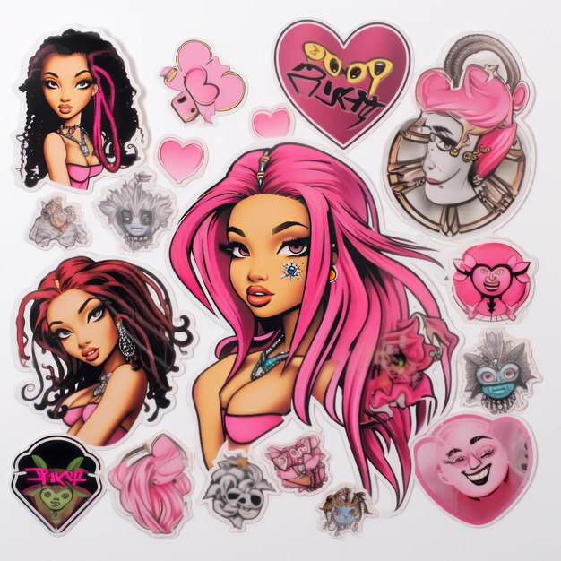 Foto girly charm galore y2k bratz sticker collection revela um painel de design glamouroso com 20 peças