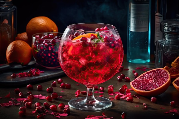 Un giro creativo al gin-tonic clásico con granada Generative Ai