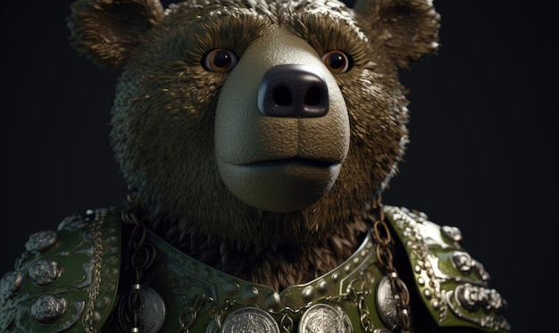 En un giro surrealista, un oso adopta una personalidad militarista con armadura Creando usando herramientas de IA generativa