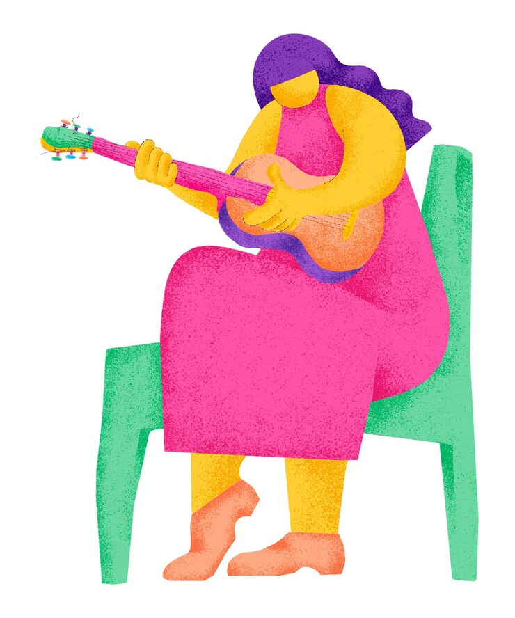 Gitarra png pegatina colorido músico gráfico plano