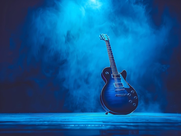 Gitarre als Silhouette Bühne Licht Schatten Cast auf der Wand Dramati Kreatives Foto von eleganten Hintergrund