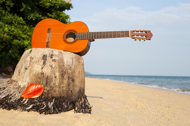 Gitarre am Sandstrand im schönen Sommer