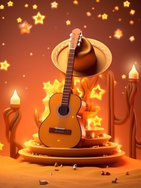 Gitarre im Desserthintergrund mit Festa Junina-Elementen