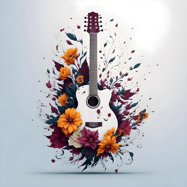 Gitarre mit bunten abstrakten Blumen bedeckt