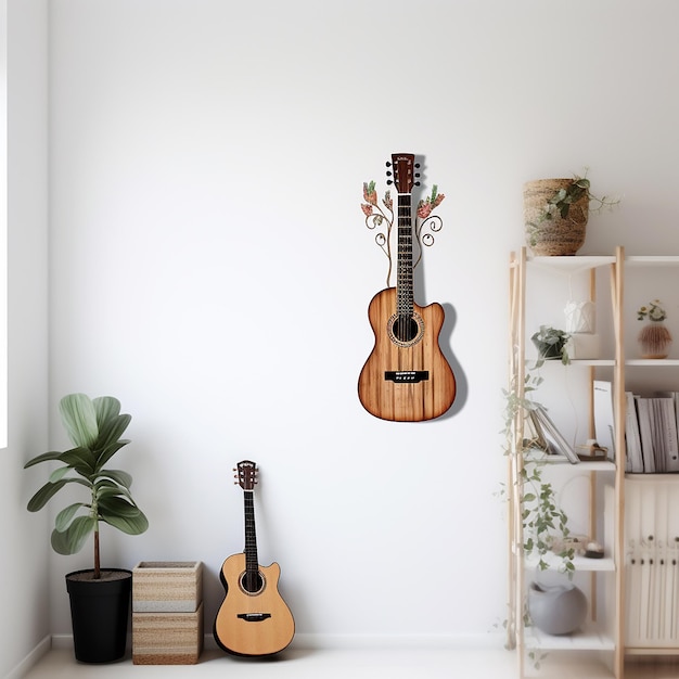 Gitarrendekoration auf weißer Wand
