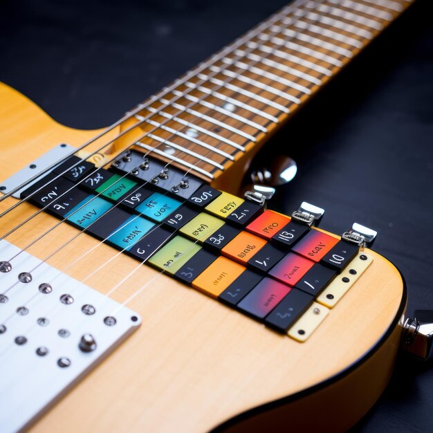 Foto gitarrenskalen mit bunten aufklebern meistern