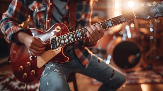 Gitarrist spielt E-Gitarre bei einem Rock-Konzert musikalische Leidenschaft