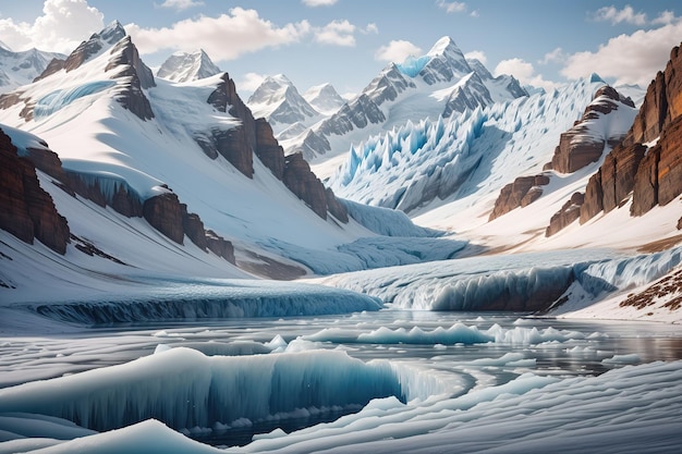 El glaciar brillaba a la luz del sol.