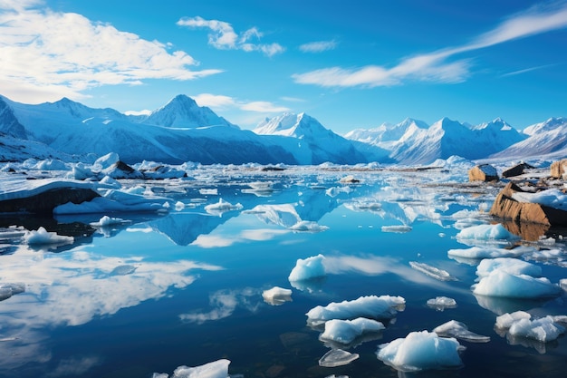 Foto glaciar de nevada bajo el cielo azul generativo ia