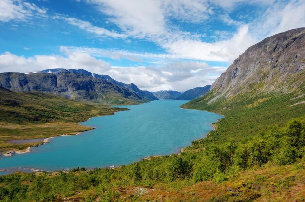 Foto el glaciar del parque nacional de jotunheimen, noruega, fue fotografiado en 2017.