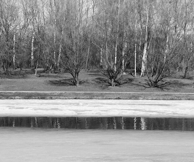 Glade sobre fondo de paisaje de río congelado