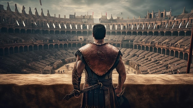 Foto gladiador antiguo coliseo romano en roma generativo ai