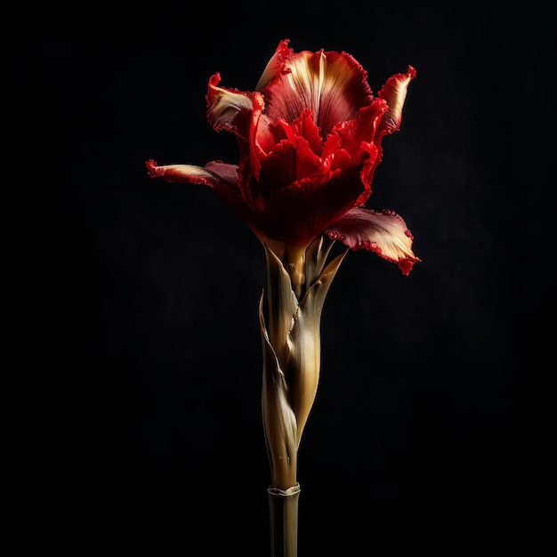 Gladíolo com haste dourada de tulipa preta e safiras vermelhas