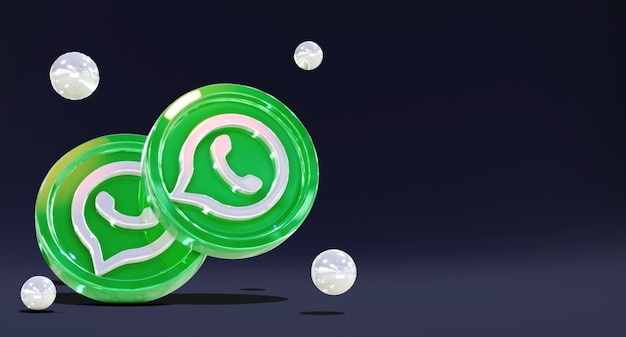 Glänzende 3D-Whatsapp-Social-Media-Logos mit Münzmodell und dunklem Hintergrund