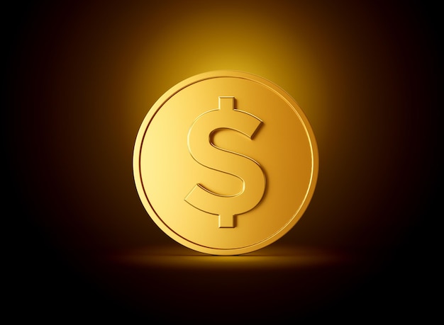 Glänzende abgerundete goldene US-Dollar-Dollar-Münze mit glänzendem goldenem Hintergrund 3D-Illustration