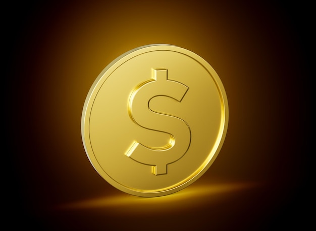 Glänzende abgerundete goldene US-Dollar-Dollar-Münze mit glänzendem goldenem Hintergrund 3D-Illustration