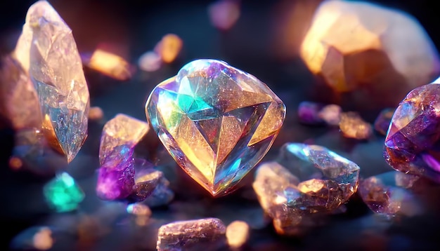 Glänzende Edelsteine Diamanten Kristalle abstrakten Hintergrund Schöne Luxus-Tapete Digitale Kunst