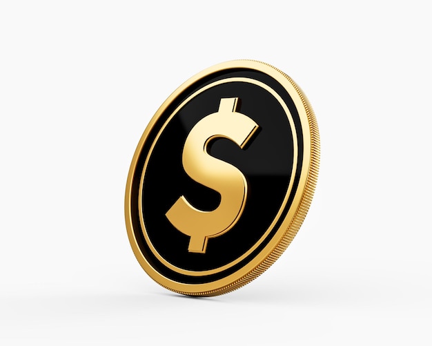 Glänzende goldene und schwarze abgerundete US-Dollar-USD-Münze auf weißem Hintergrund 3D-Illustration