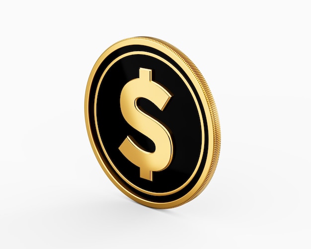 Glänzende goldene und schwarze abgerundete US-Dollar-USD-Münze auf weißem Hintergrund 3D-Illustration