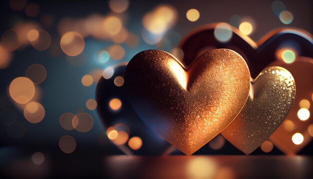 Glänzende Herzen Bokeh Licht Valentinstag Hintergrund AI generiert
