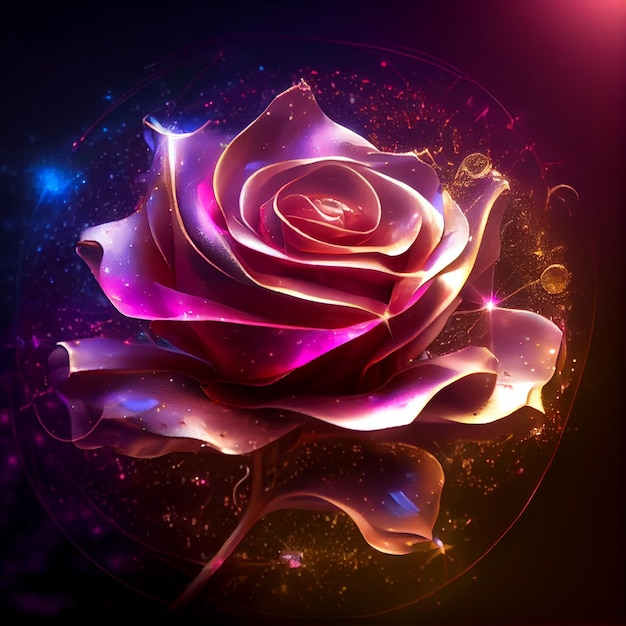 Glänzende magische Rose mit einem feenhaften Effekt, generativer KI