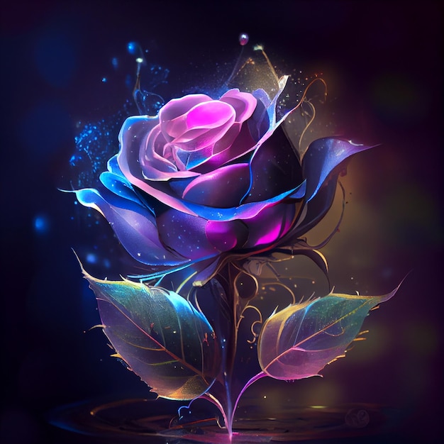Glänzende magische Rose mit einem feenhaften Effekt, generativer KI