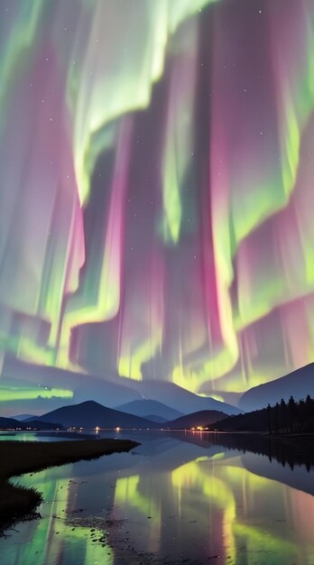 Foto glänzende nordlichter und schöne landschaft für telefonwandpapier