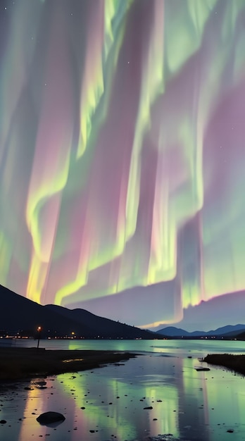 Foto glänzende nordlichter und schöne landschaft für telefonwandpapier