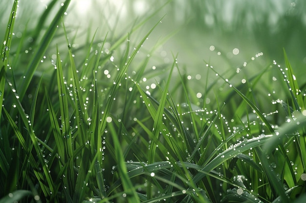 Glänzende Taustropfen auf Grasblättern