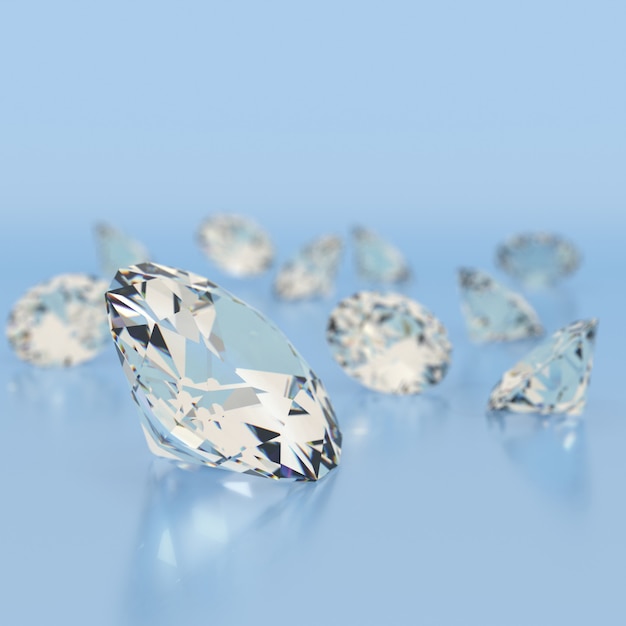 Glänzende weiße Diamanten auf blauem Hintergrund