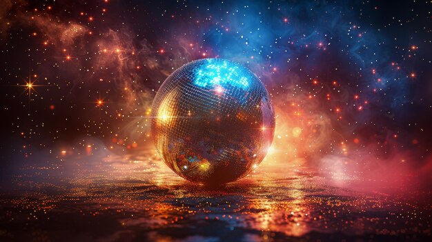 Foto glänzender disco-ball schwingt von der saite